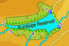 Map showing route around Burnhope Reservoir