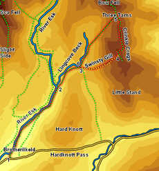 Map for ascent of Crinkle Crags from Eskdale