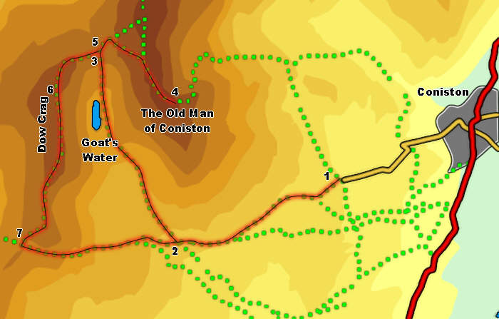 Map for ascent of Old Man of Coniston